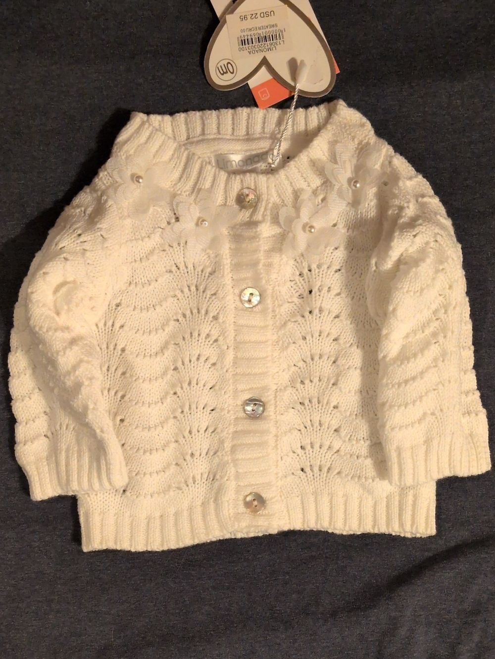 Limonade Girls' White Knit Button Cardigan 0 mo